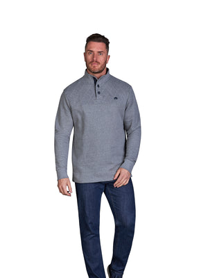 Classic Button Up Sweat - Grey Marl