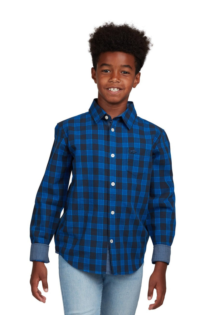 Checked Shirt Brushed Twill Cobalt