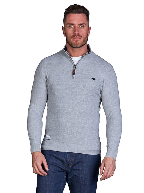 MNDF Rib Textured Quarter  Zip - Grey Marl