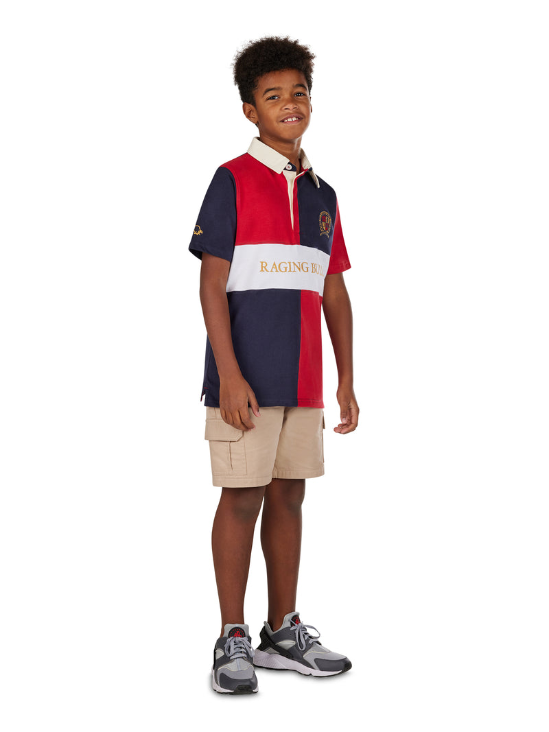 Short Sleeve Harlequin Embroidered Rugby - Red