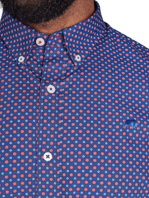 Long Sleeve Geo Print Shirt - Navy
