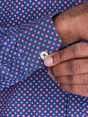 Long Sleeve Geo Print Shirt - Navy