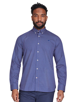 Long Sleeve Geo Print Shirt - Navy