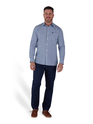 Long Sleeve Brushed Cotton Gingham Shirt - Sky Blue