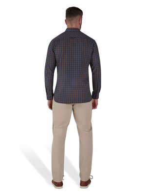 Long Sleeve Brushed Cotton Tattersall Shirt - Navy