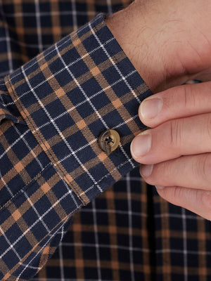 Long Sleeve Brushed Cotton Tattersall Shirt - Navy