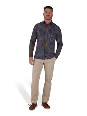 Long Sleeve Brushed Cotton Tattersall Shirt - Navy