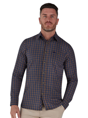 Long Sleeve Brushed Cotton Tattersall Shirt - Navy