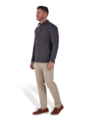 Long Sleeve Brushed Cotton Tattersall Shirt - Navy