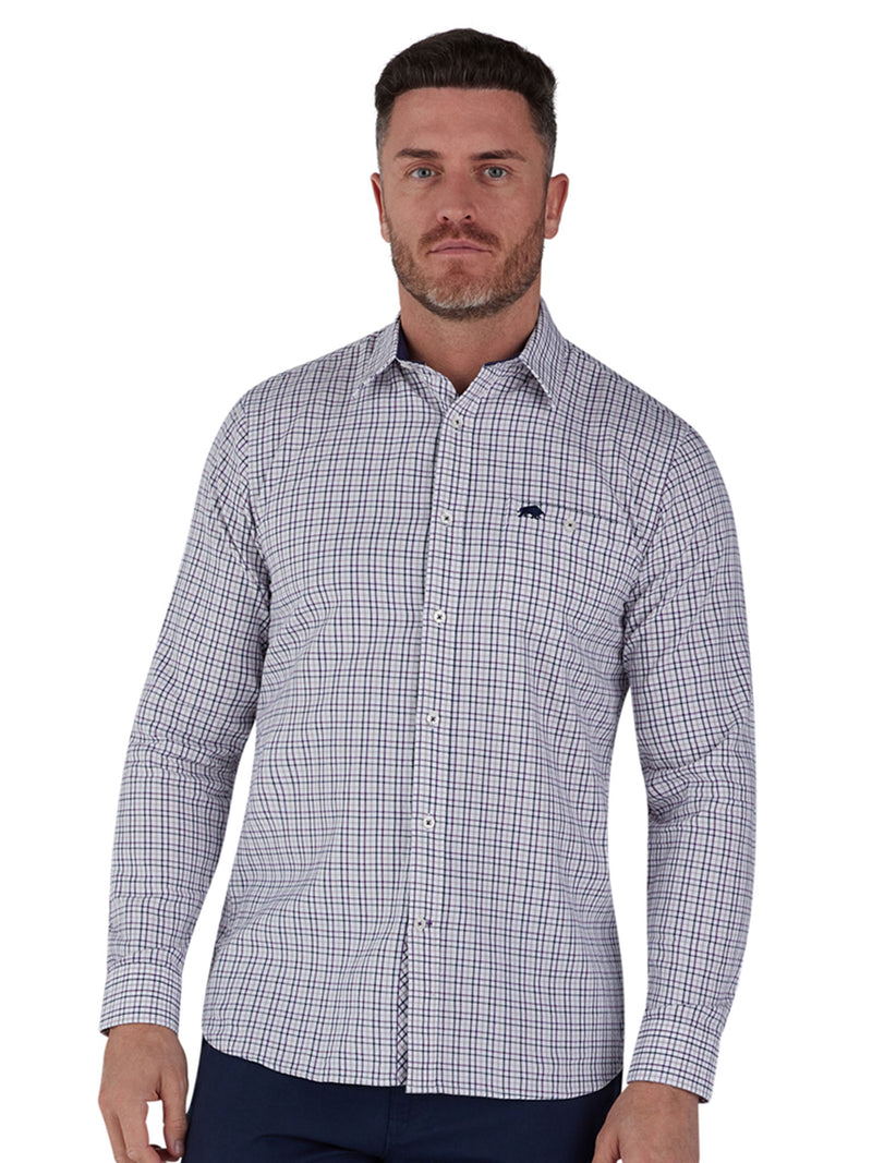 Long Sleeve Brushed Twill Tattersall Shirt - Purple