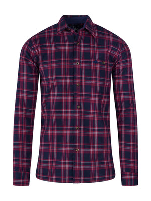 Long Sleeve Heavy Brushed Twill Plaid Shirt - Claret