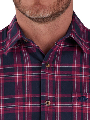 Long Sleeve Heavy Brushed Twill Plaid Shirt - Claret