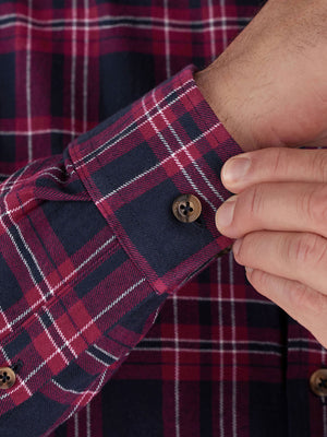 Long Sleeve Heavy Brushed Twill Plaid Shirt - Claret