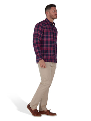 Long Sleeve Heavy Brushed Twill Plaid Shirt - Claret