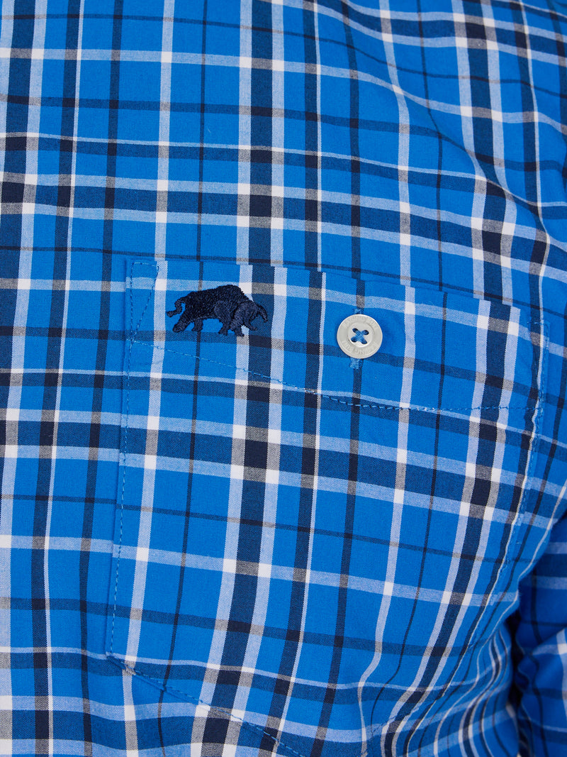 Long Sleeve Large Check Peached Poplin Shirt - Mid Blue