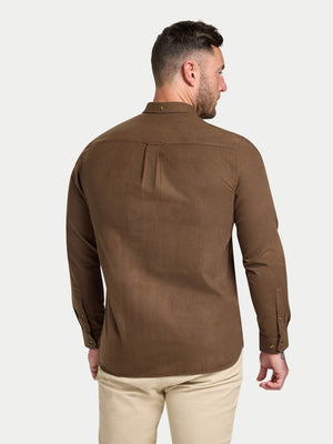 Long Sleeve Brushed Two Tone Bold Herringbone Shirt - Brown