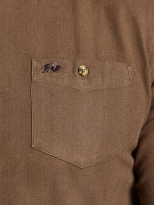 Long Sleeve Brushed Two Tone Bold Herringbone Shirt - Brown