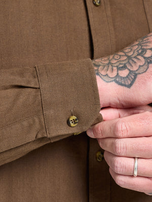 Long Sleeve Brushed Two Tone Bold Herringbone Shirt - Brown