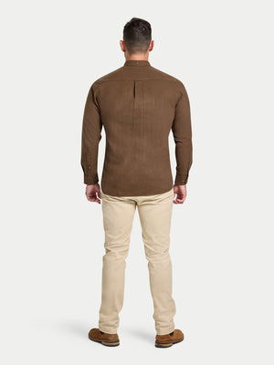 Long Sleeve Brushed Two Tone Bold Herringbone Shirt - Brown