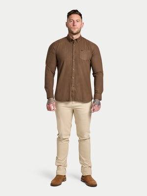 Long Sleeve Brushed Two Tone Bold Herringbone Shirt - Brown