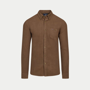 Long Sleeve Brushed Two Tone Bold Herringbone Shirt - Brown