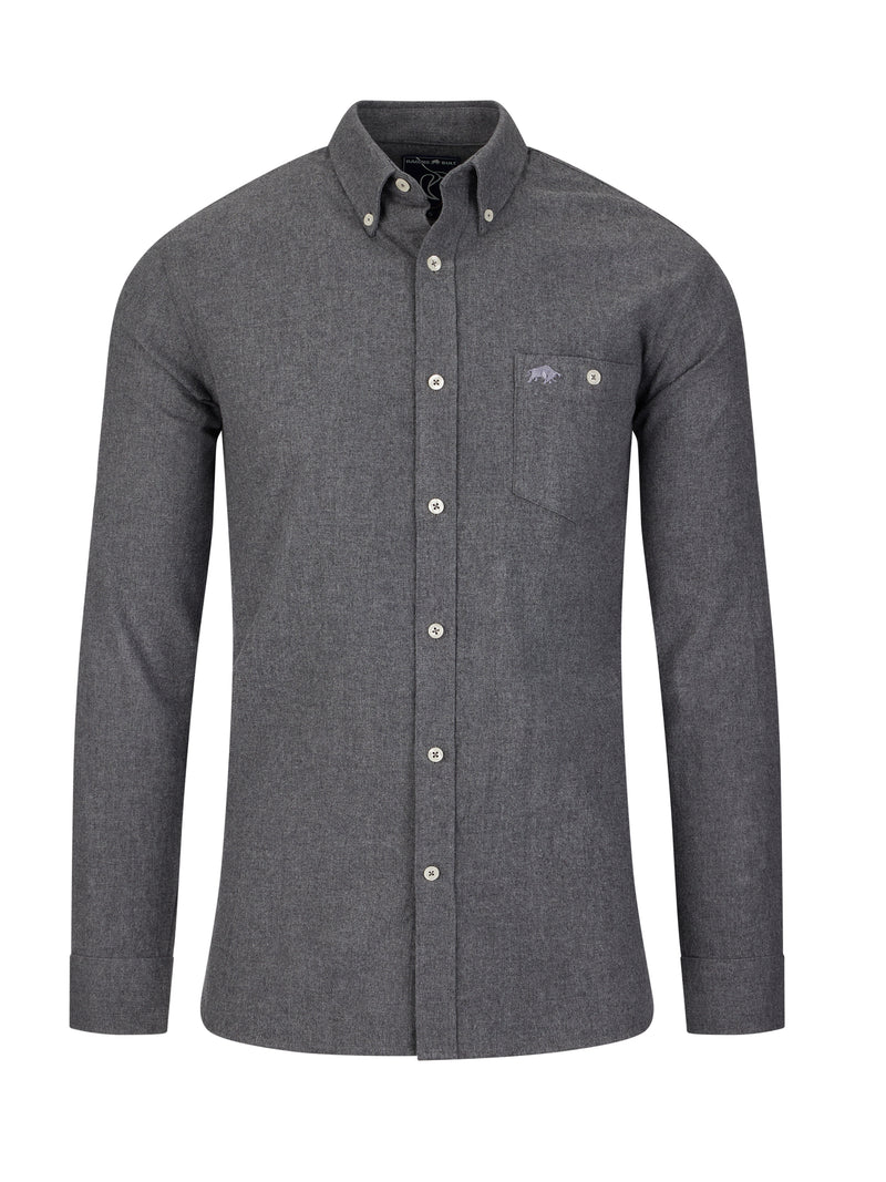 Long Sleeve Brushed Twill Shirt - Grey Marl