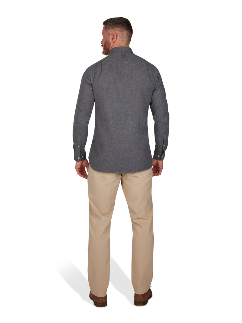 Long Sleeve Brushed Twill Shirt - Grey Marl