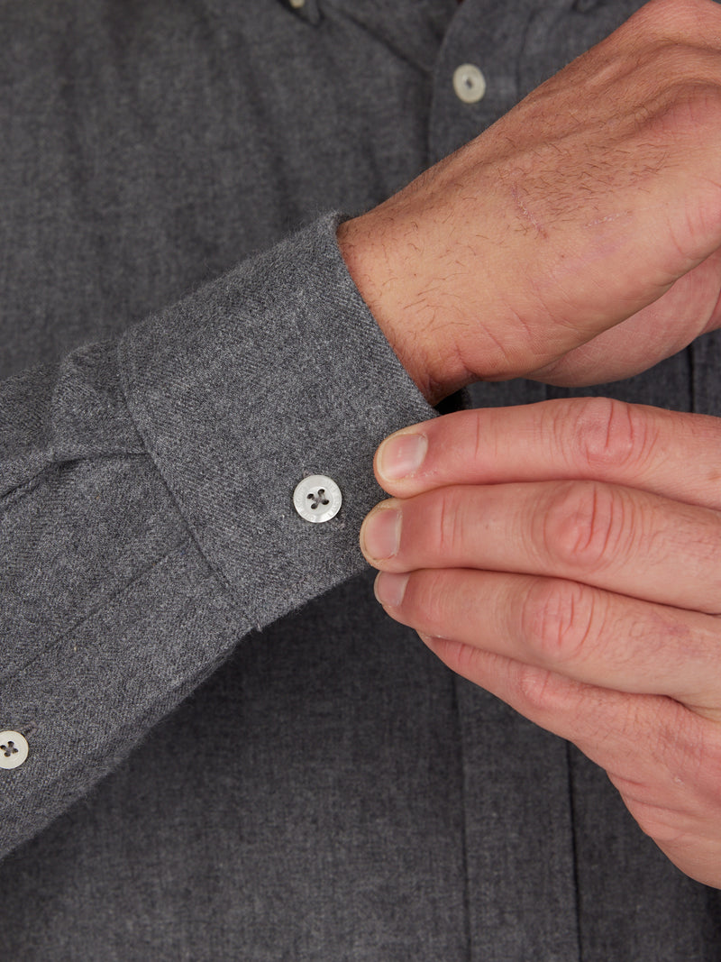 Long Sleeve Brushed Twill Shirt - Grey Marl
