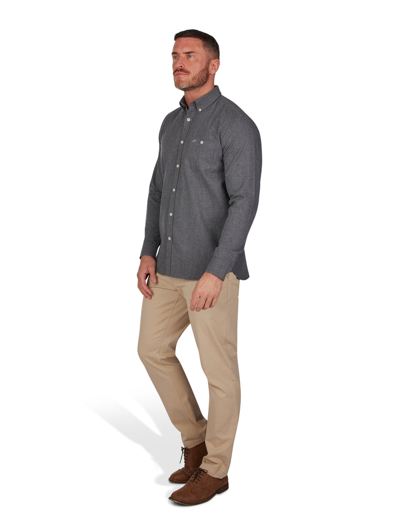 Long Sleeve Brushed Twill Shirt - Grey Marl