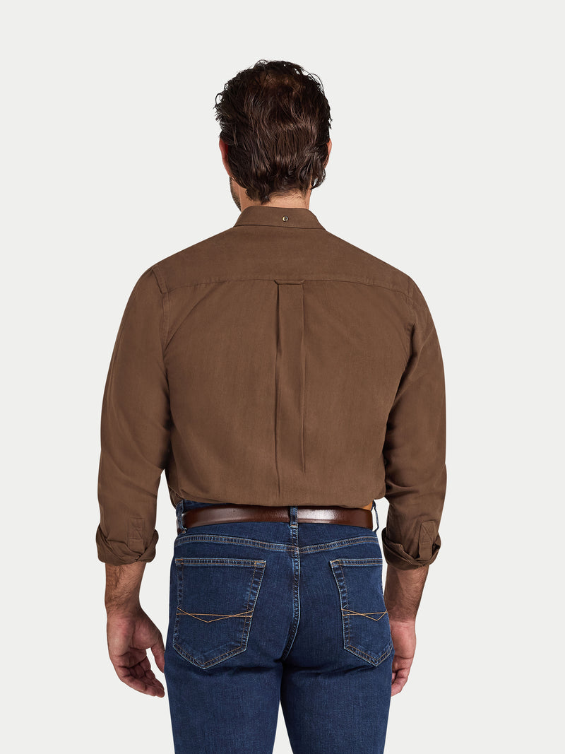 Long Sleeve Brushed Two Tone Bold Herringbone Shirt - Brown