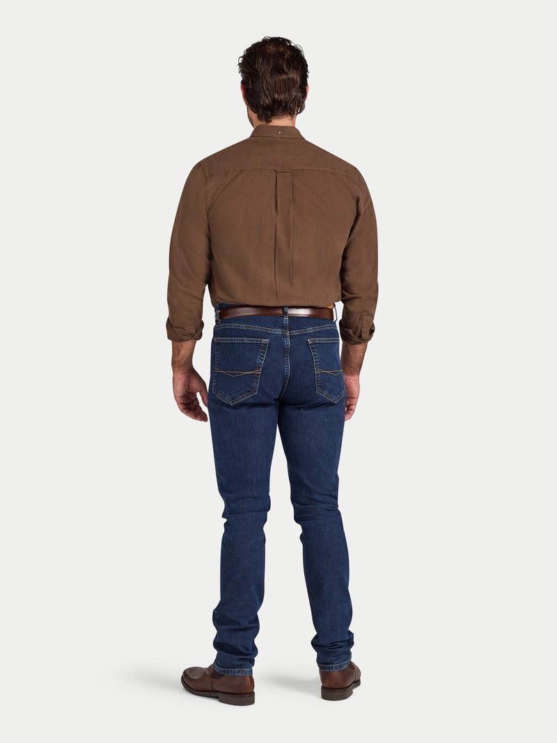 Long Sleeve Brushed Two Tone Bold Herringbone Shirt - Brown