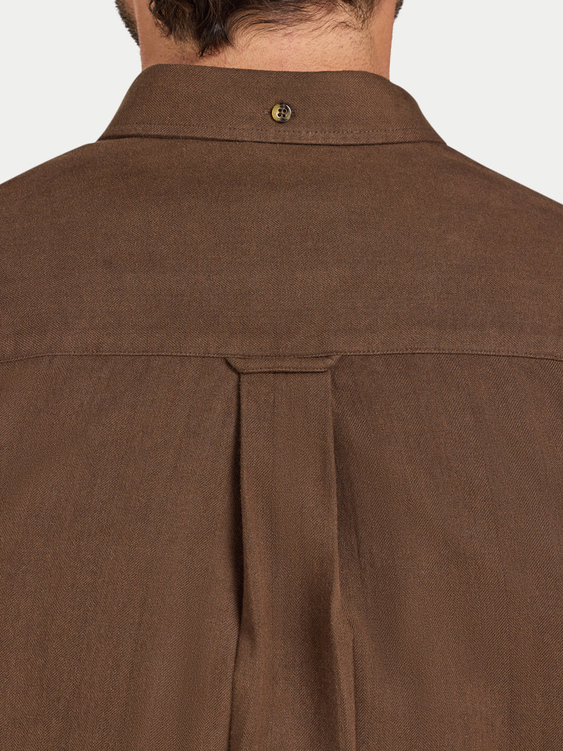 Long Sleeve Brushed Two Tone Bold Herringbone Shirt - Brown