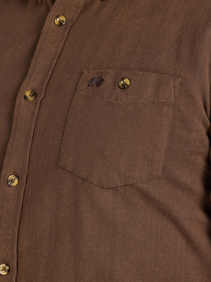 Long Sleeve Brushed Two Tone Bold Herringbone Shirt - Brown