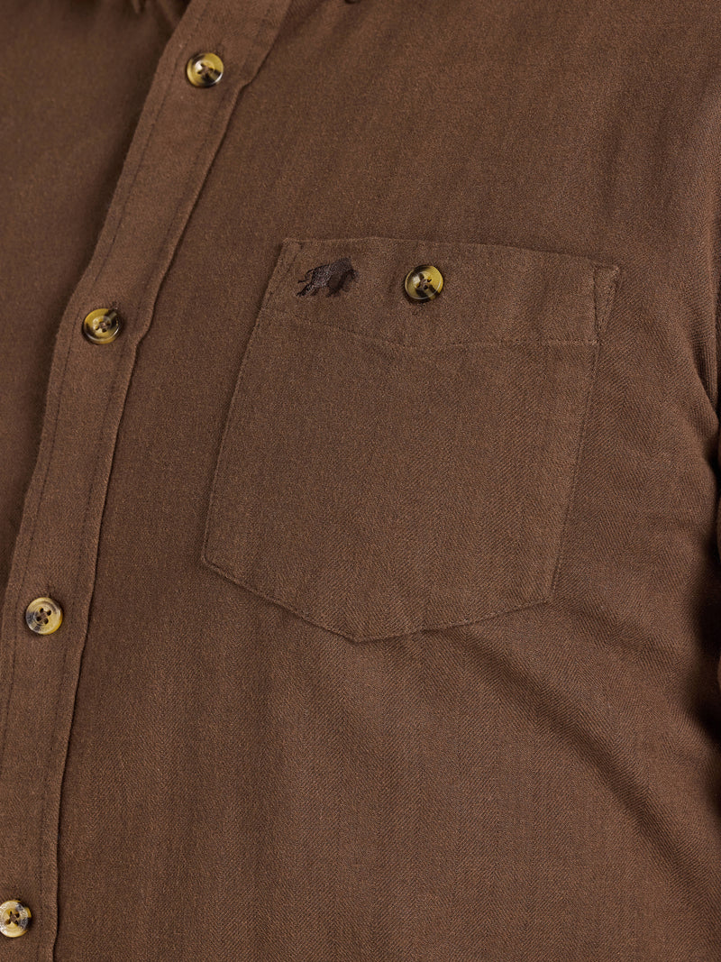 Long Sleeve Brushed Two Tone Bold Herringbone Shirt - Brown