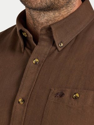 Long Sleeve Brushed Two Tone Bold Herringbone Shirt - Brown