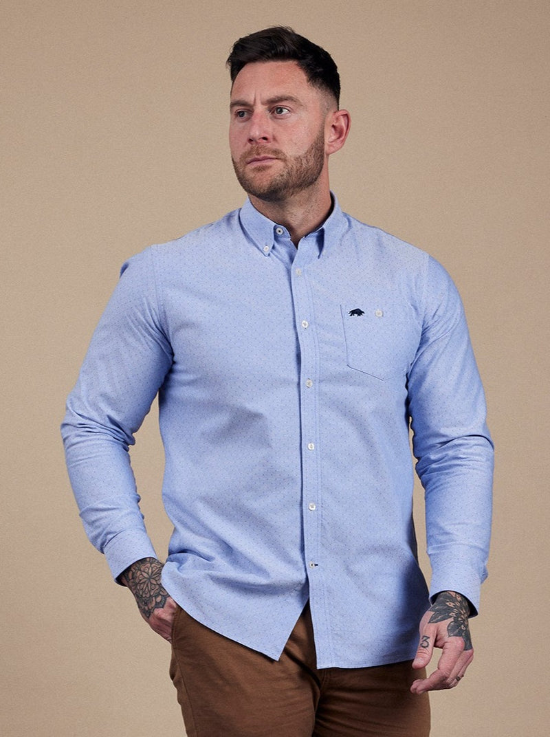 Long Sleeve Geometric Dobby Shirt - Sky Blue