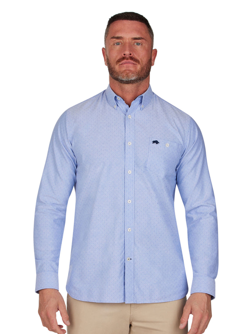 Long Sleeve Geometric Dobby Shirt - Sky Blue
