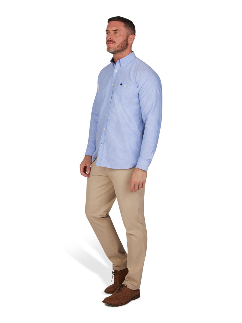 Long Sleeve Geometric Dobby Shirt - Sky Blue