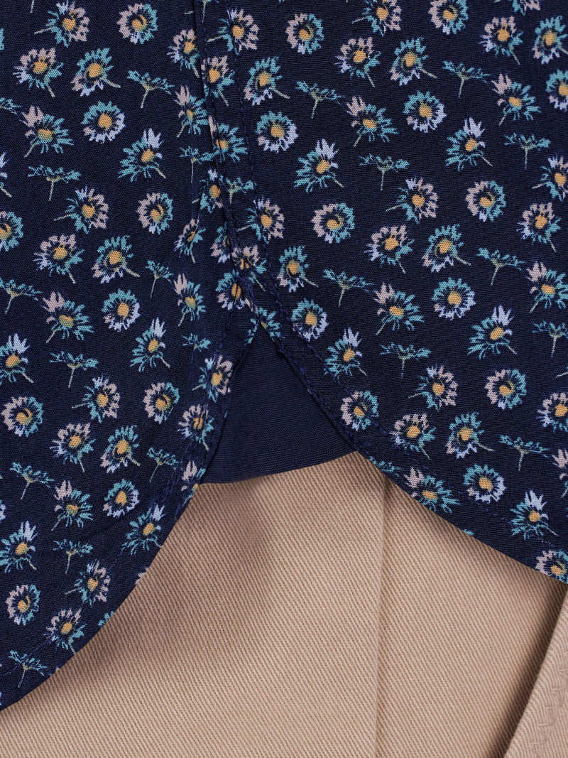 Long Sleeve Cotton Poplin Daisy Print Shirt - Navy