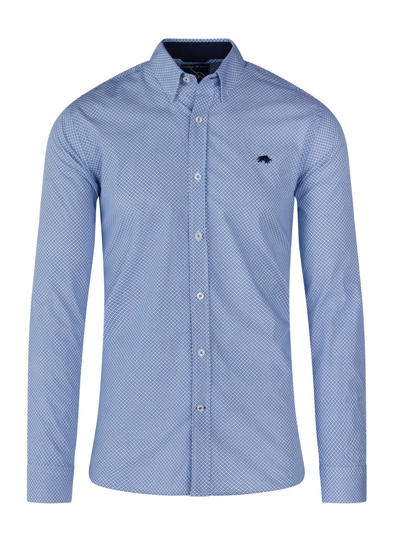 Long Sleeve Micro Geo Print Shirt - Mid Blue