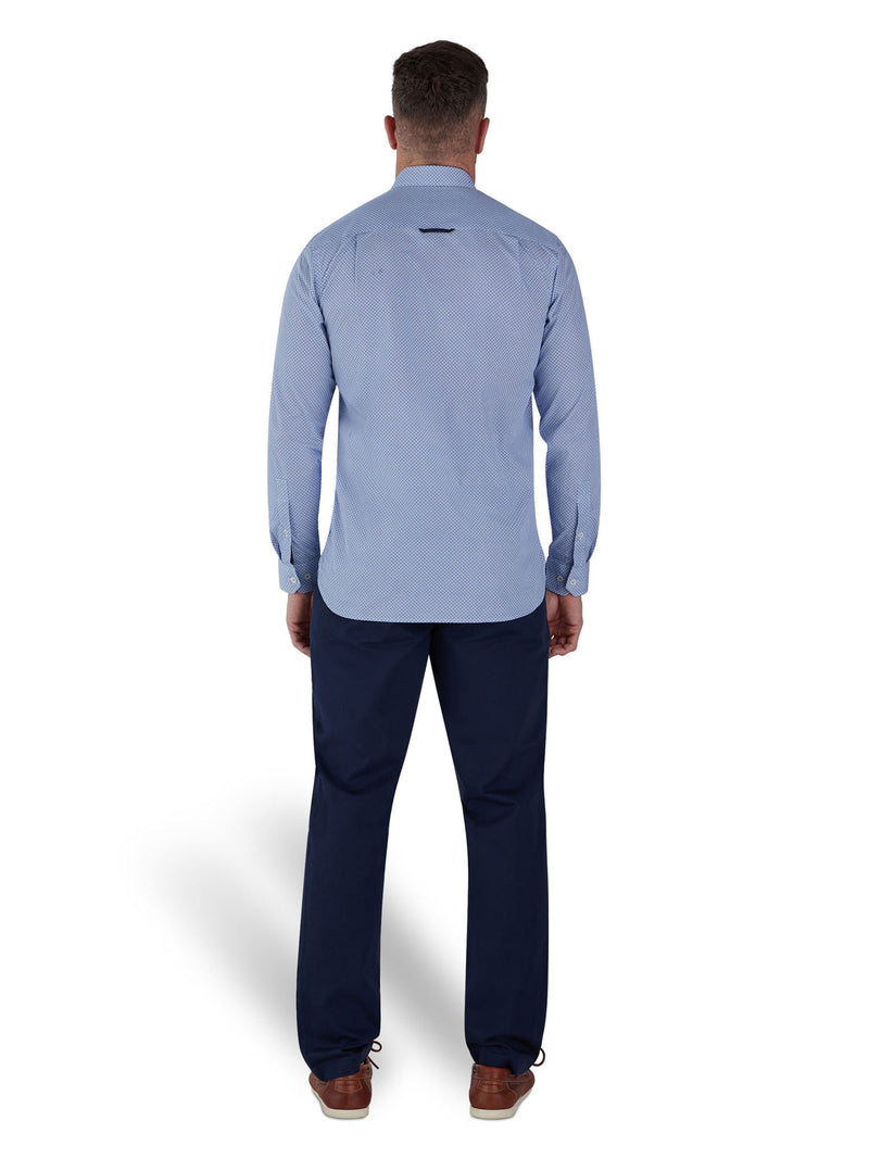 Long Sleeve Micro Geo Print Shirt - Mid Blue