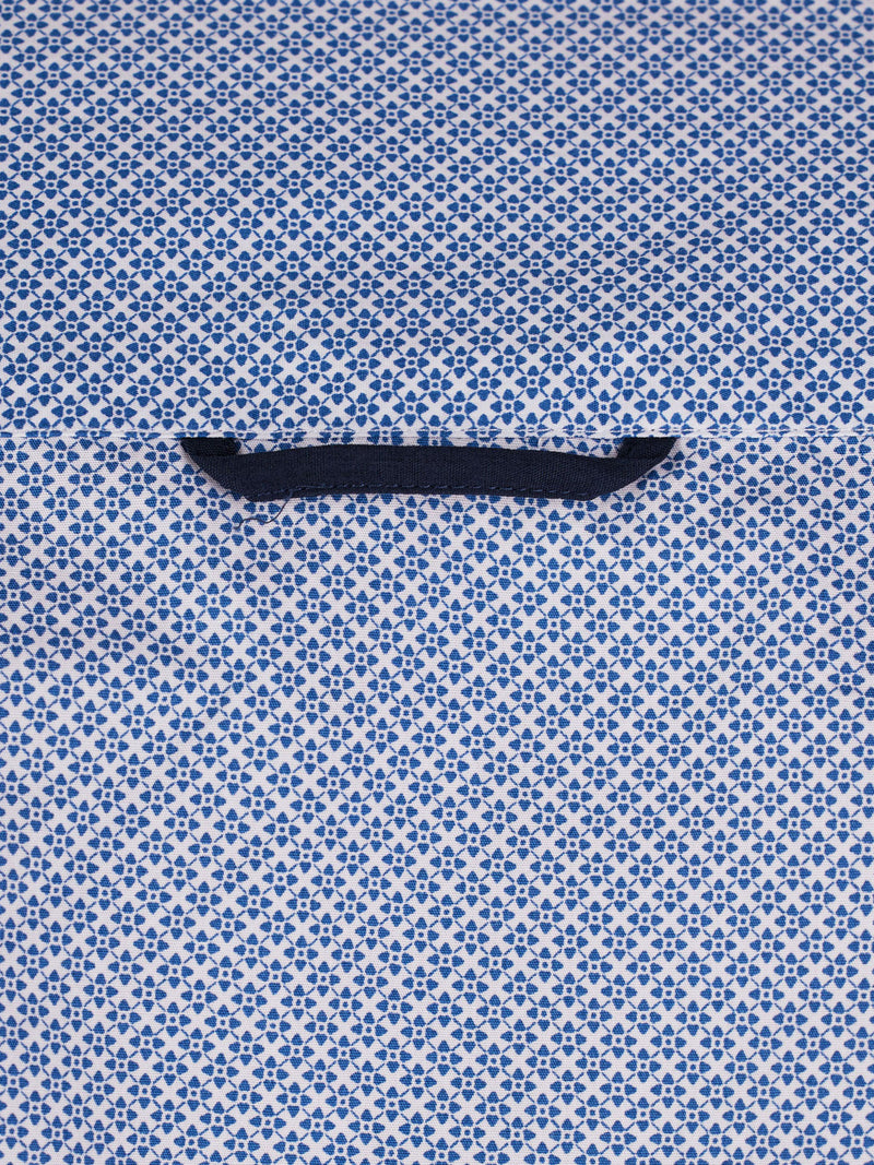 Long Sleeve Micro Geo Print Shirt - Mid Blue