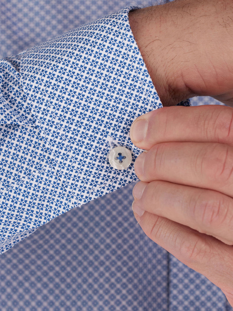 Long Sleeve Micro Geo Print Shirt - Mid Blue