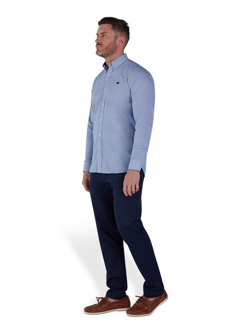 Long Sleeve Micro Geo Print Shirt - Mid Blue