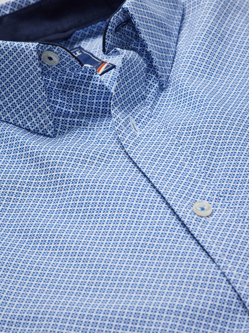 Long Sleeve Micro Geo Print Shirt - Mid Blue