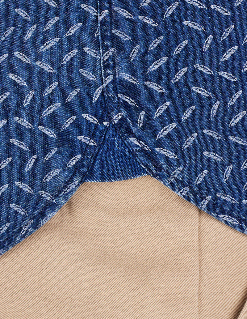 Long Sleeve Chambray Feather Print Shirt - Navy