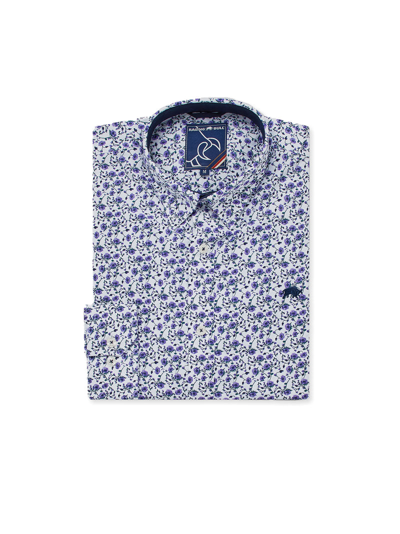 Long Sleeve Cotton Poplin Dhalia Print Shirt - Purple