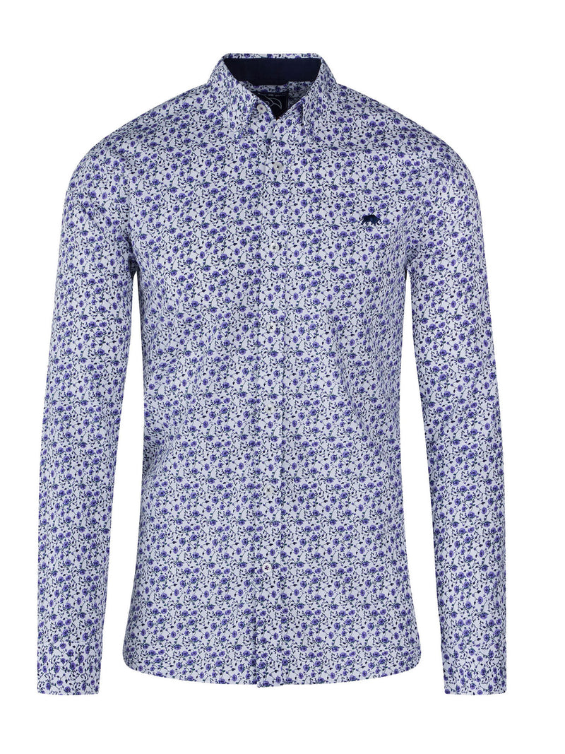Long Sleeve Cotton Poplin Dhalia Print Shirt - Purple