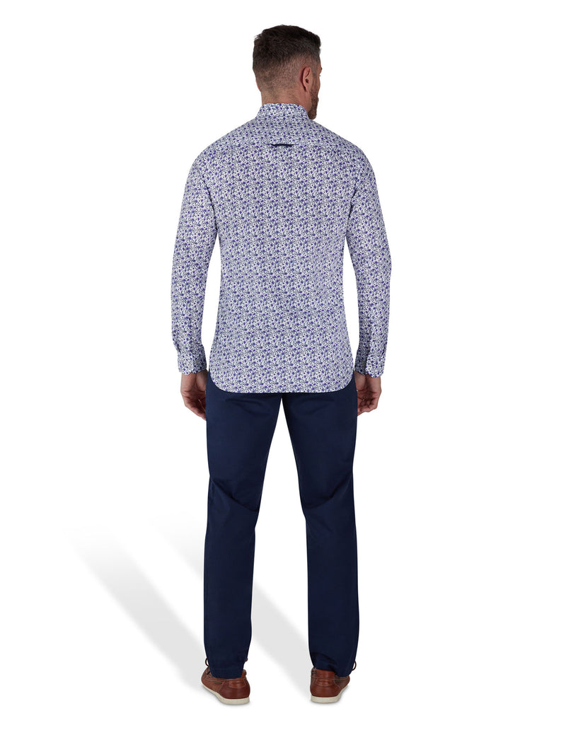Long Sleeve Cotton Poplin Dhalia Print Shirt - Purple