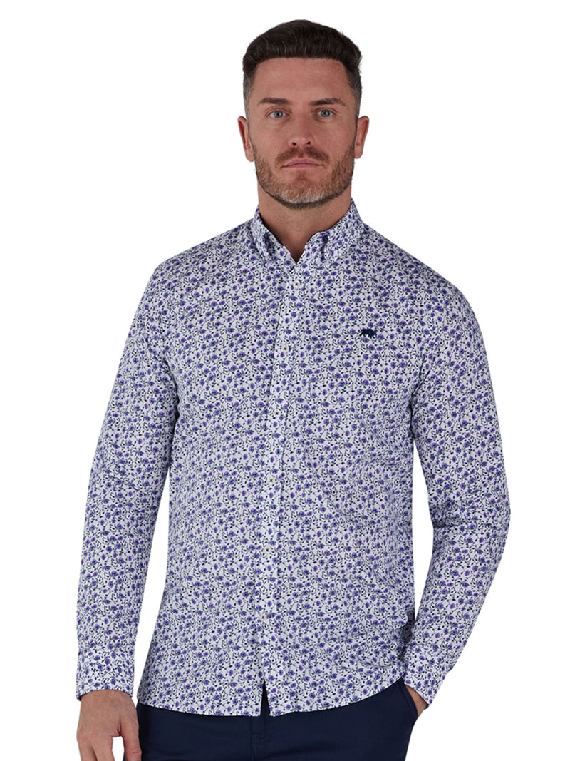 Long Sleeve Cotton Poplin Dhalia Print Shirt - Purple